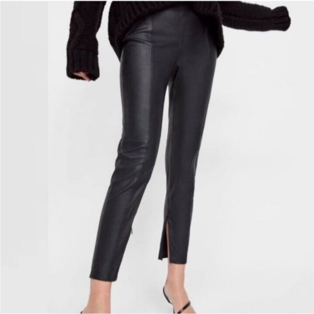 Zara Black Faux Leather Pants M